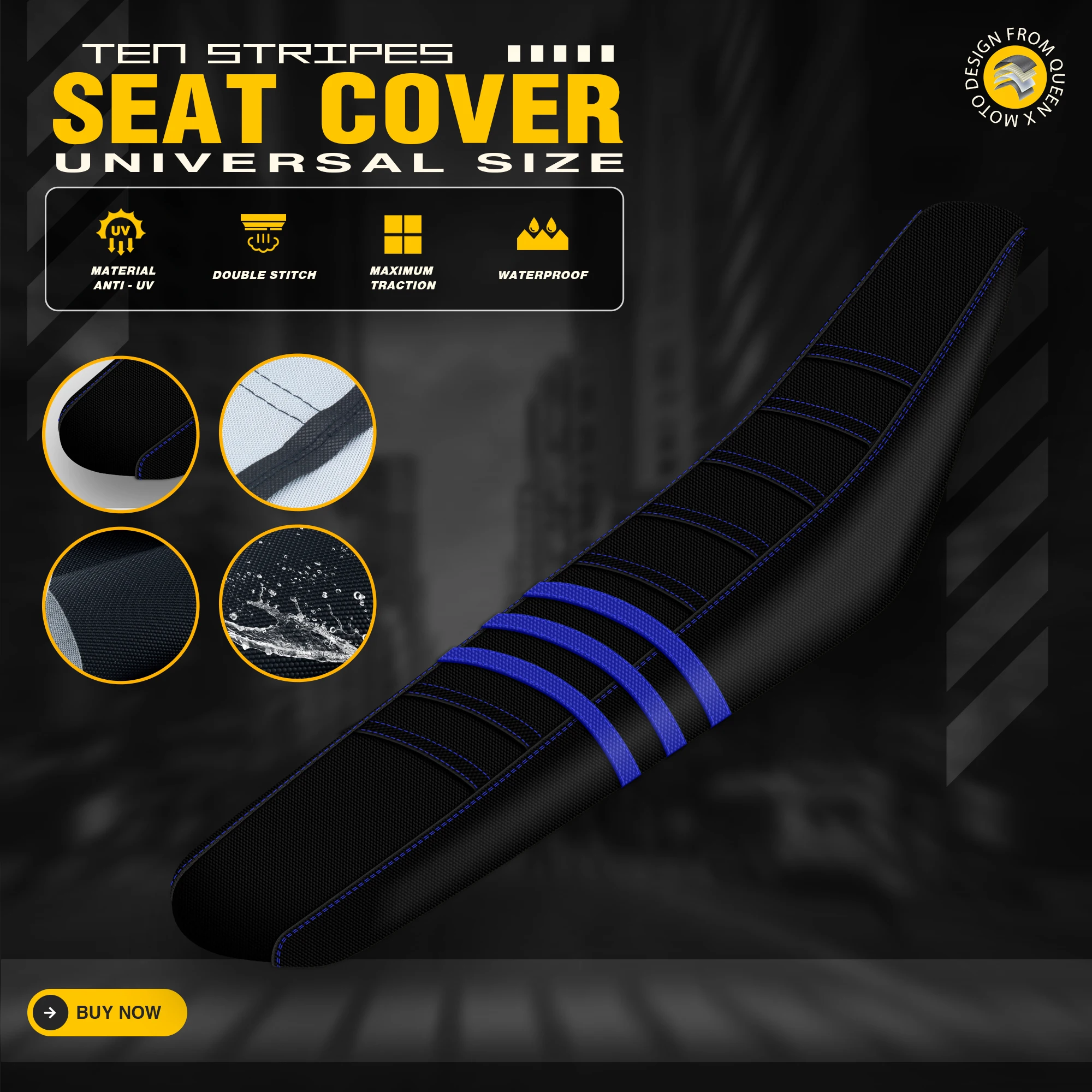 Queen X New Design Gripper 10 Ribs Motorcycle Dirt Bike Seat Cover for KX KXF WRF SX EXC CRF TE Ribbed Skin Anti-Slip Waterproof