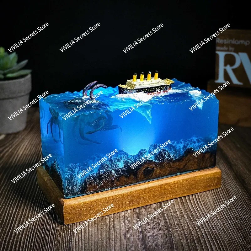 titanic-and-sea-monster-giant-octopus-wood-resin-lamp-handmade-decoration-halloween-gift-ornament