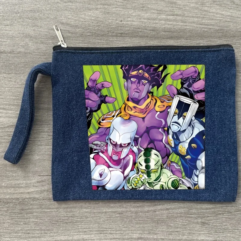 

Jojos Bizarre Adventure Denim Makeup Organizer Women's Canvas Makeup Bag Environmental Protection Large Fashion Shopping Wallet