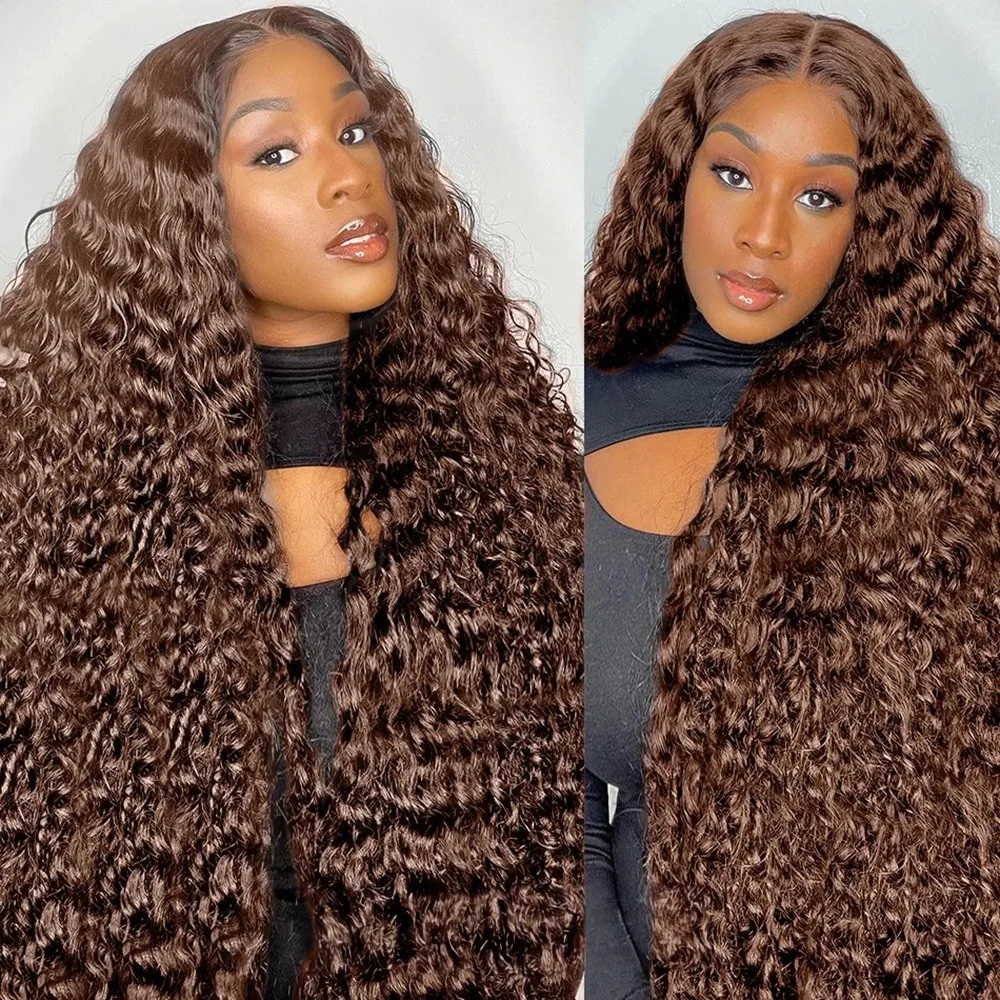 13x6 Hd Lace Frontal Wigs Curly Wave Chocolate Brown Human Hair Deep Water 30 Inch Choice For Women 13x4 Lace Front Wig On Sale