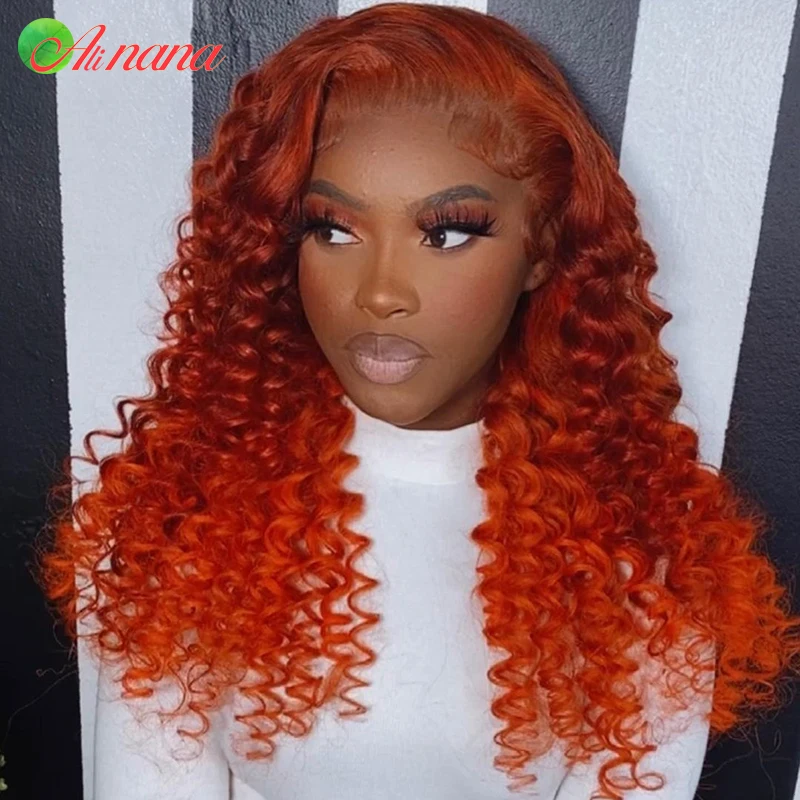 99J-Peluca de cabello humano rizado de 13x6, frontal de encaje predespuntado postizo, transparente, ombré, naranja, 180 de densidad