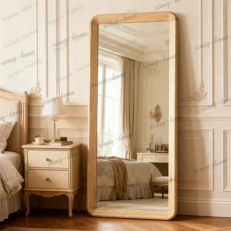 LD Rounded corner mirror house silent wind floor mirror walnut medieval new Chinese full-length mirror