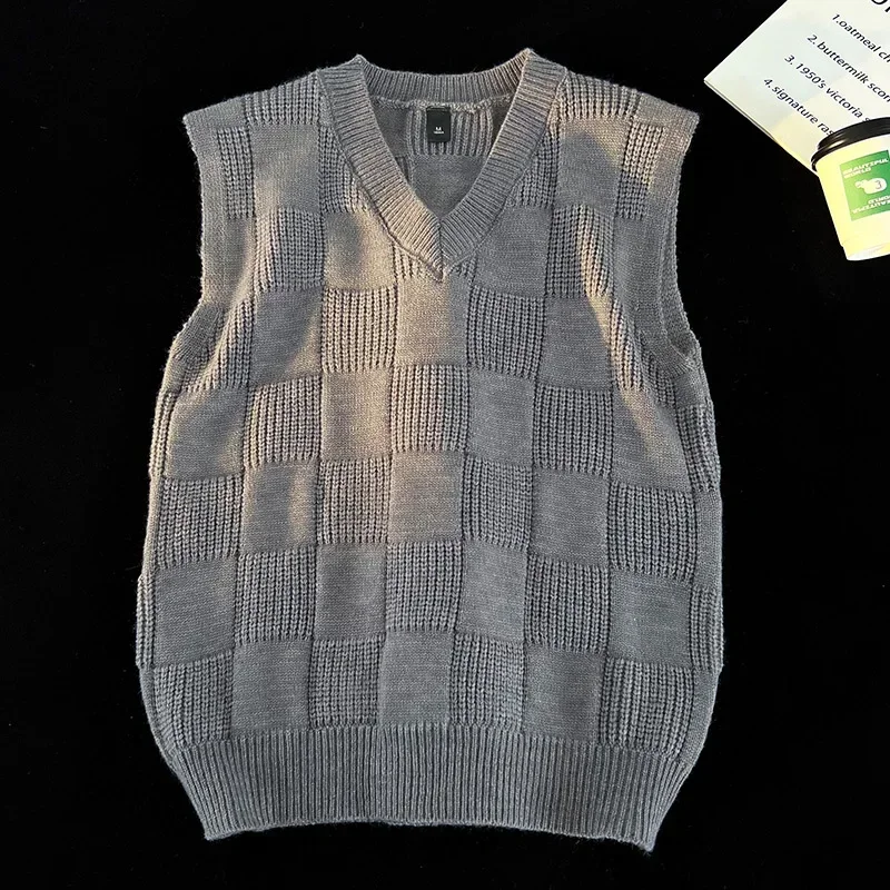 Neue Retro männer Gestrickte Weste Herbst und Winter Lose Weste V-ausschnitt Pullover Jacquard Ärmellose Strickwaren Mode Must-have