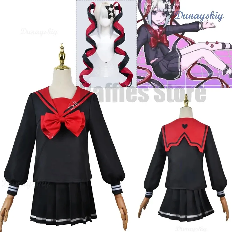 

Needy Girl Overdose Black JK Cosplay Costume Wig Game Needy Girl Overdose Cosplay KAngel Black School Uniform Skirt Jirai kei