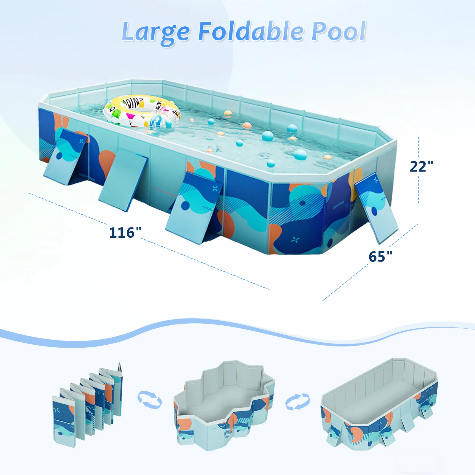 Available in 2.6m or 3m Size Foldable Large Rectangular Family Swimming Pool-Large Inflatable Pools Easy Setup Outdoor Above Ground Pool for Adults Kids Dogs Outdoor Garden Can hold sand,toys