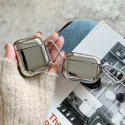 Electroplate Earphone Case For Airpods 1 2 3 Pro 2 Protective Cover For Apple Airpods Pro Case Silver TPU With Keychain Box