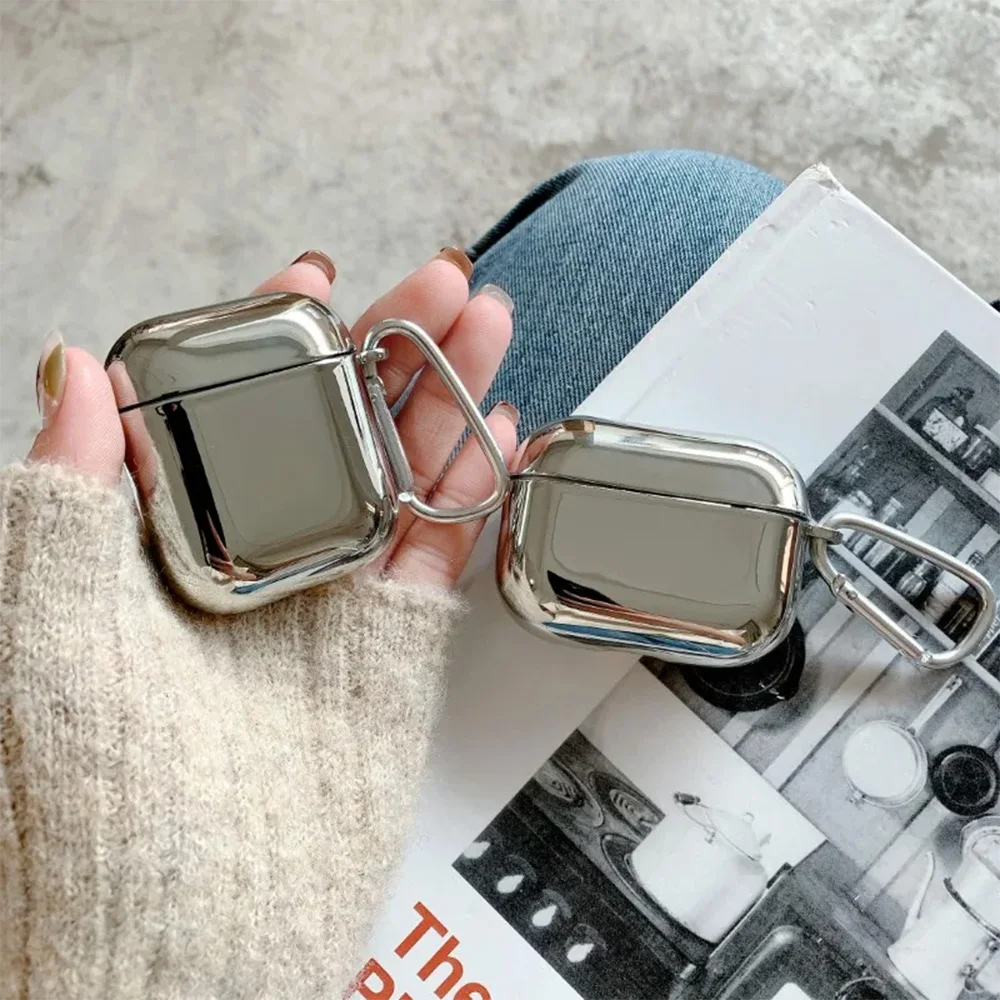 Electroplate Earphone Case For Airpods 1 2 3 Pro 2 Protective Cover For Apple Airpods Pro Case Silver TPU With Keychain Box