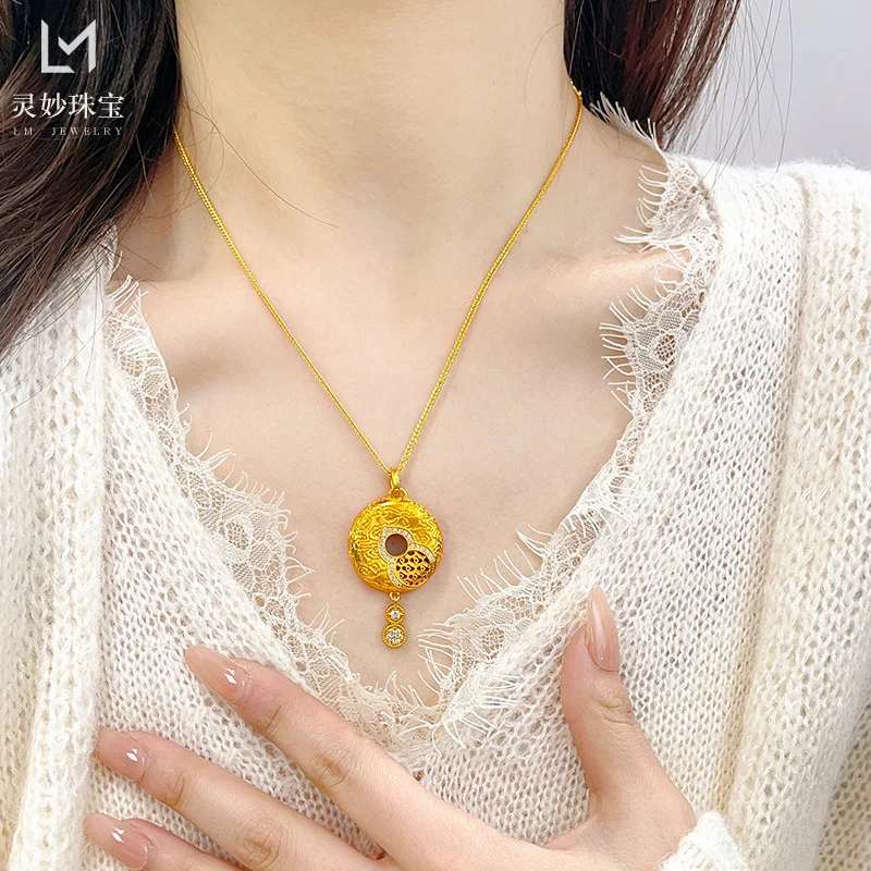 

9999 24K real gold store same style women's gold necklace hollowed out gourd safety buckle fashionable and exquisite jewelry