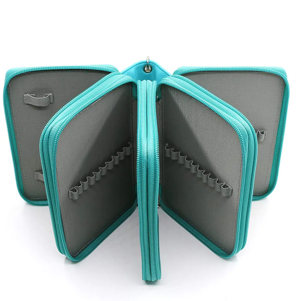 School PU Pencil Case Green 72 Holes 4 Layers Large Pencil Bag Handle for Art Supplies Coloring Storage