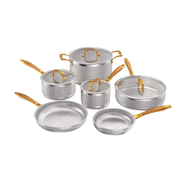 10pcs High End Non-stick Induction Cooking Pot 304 Hammered Stainless Steel Cookware Set