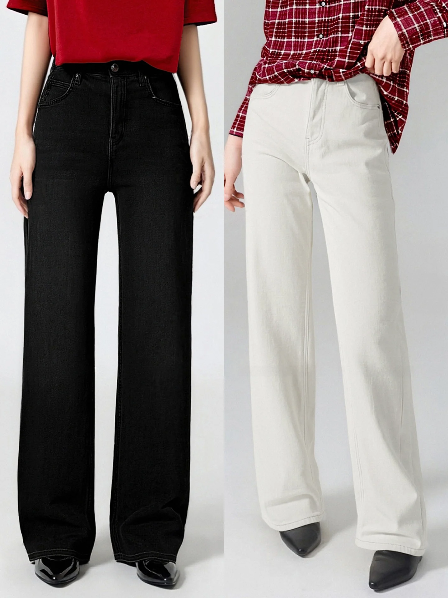 

Корейские модные утепленные джинсы с высокой талией и прямым кроем, на флисовой подкладке, зимние теплые новые женские повседневные хлопковые джинсовые брюки