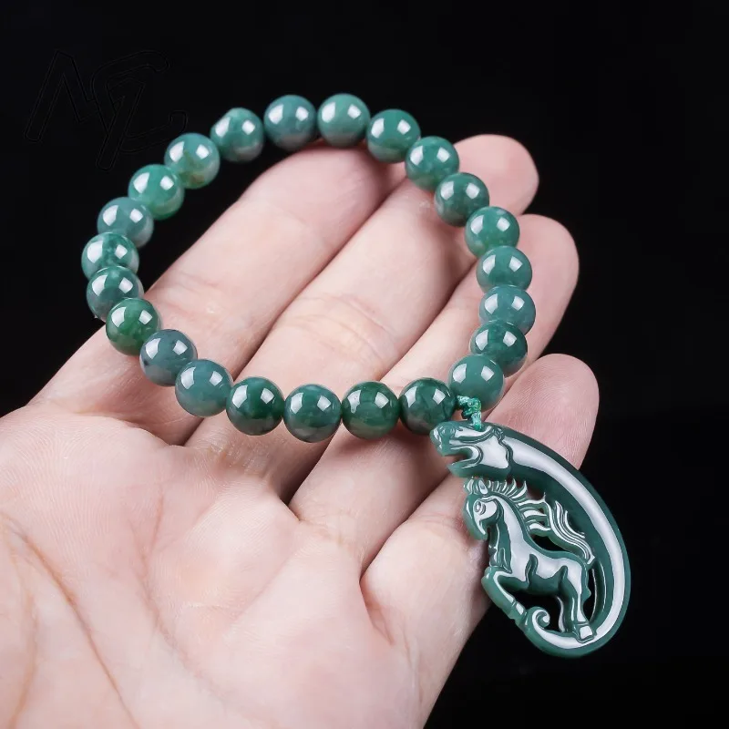 Natural Jadeite Blue Water Zodiac Horse Beads Hand Knitting Bracelet Luxury Jewelry Fashion Jewelry Charms Gift Certificate - view 4