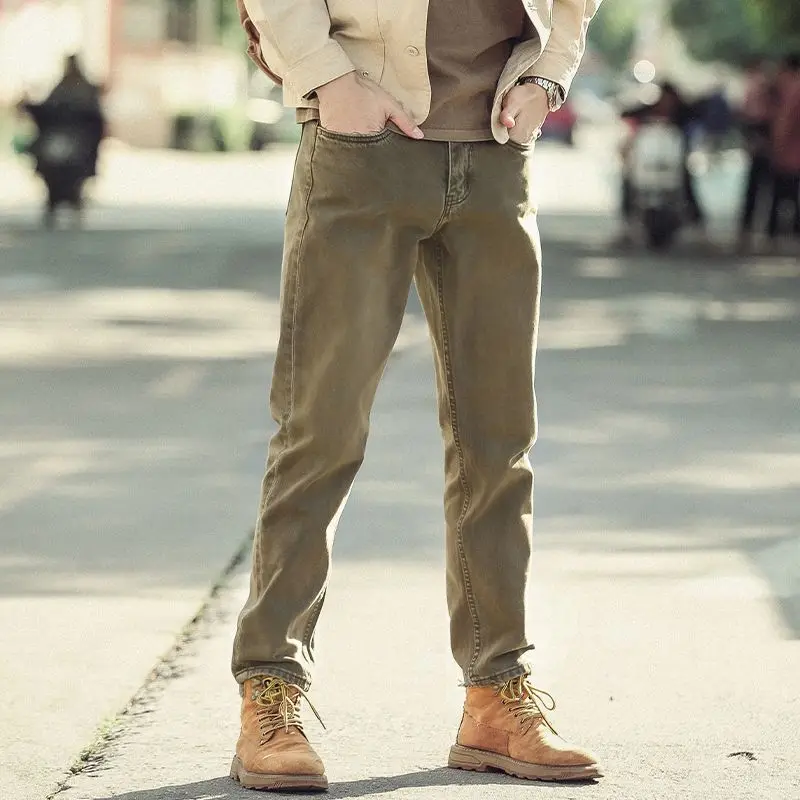 New 2026 Retro Jeans Men's Straight Washed Old Brown Pants Spring Autumn Rough Tough Guy Men's Clothing Military Trousers Men