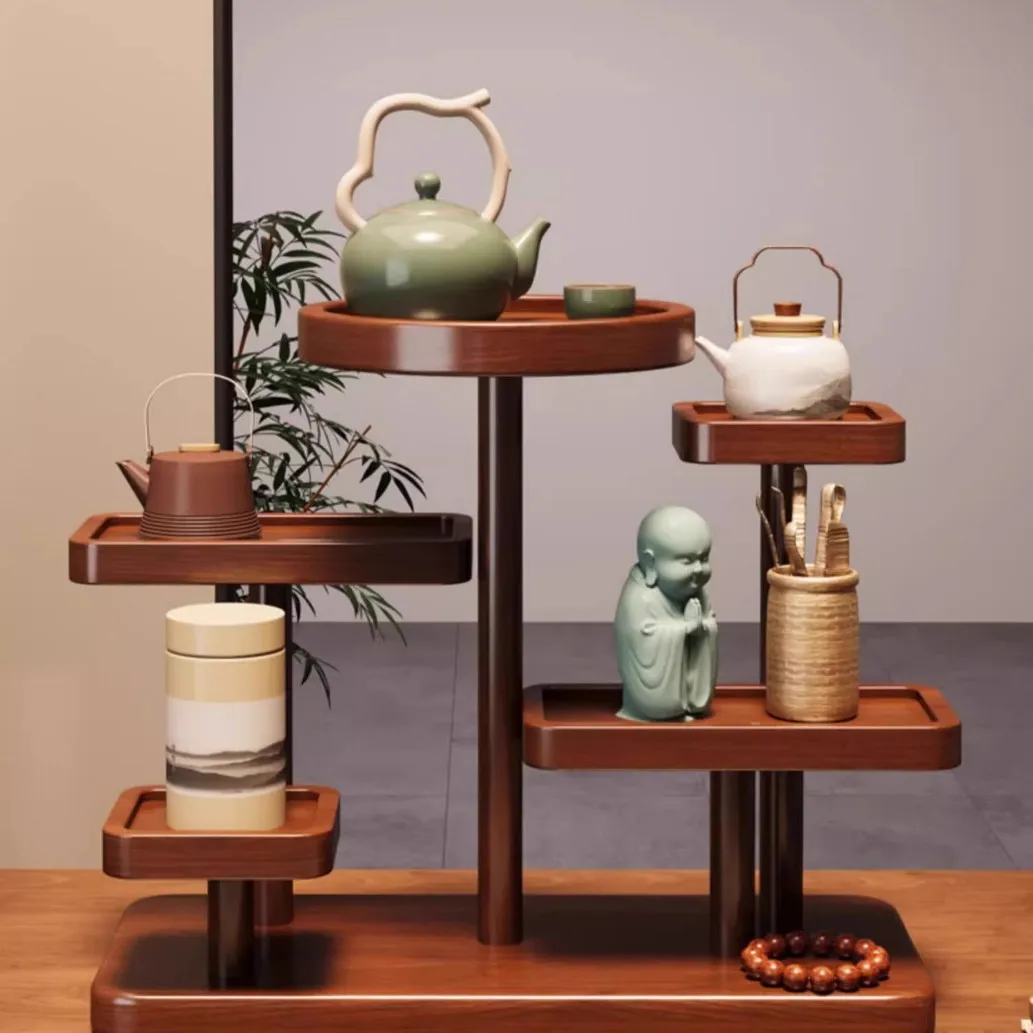 Desktop Cup Holder Chinese Tea Room Tea Set Display Rack Multi-layer Ornament Display Shelf on The Table
