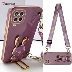 Crossbody Lanyard Rabbit luggage bracket Plating Case for Samsung Galaxy A04 A04E A04S A03 A03S A02 A02S A01 A10S A20S Cover