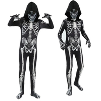 Scary Halloween Horror Kids Hooded Costume Scary Skeleton Grim Reaper Costume Boys Spooky Costume Mardi Gras Party Costume
