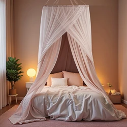 Bed Canopy for Girls & Adults, Large Elegant Double Layer Bed Curtain Canopy Drapes Round Dome Lace Princess Canopies Netting