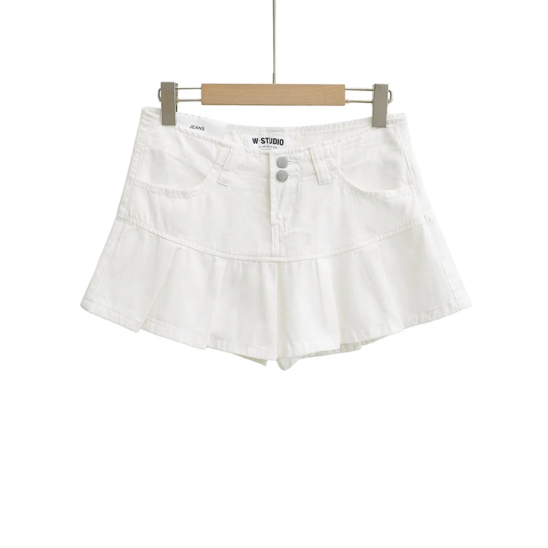 Schinteon Damska Letnia Mini Spódniczka Jeansowa Seksowna Falbanki Plisowana Spódniczka Jeansowa z Wysokim Stanem Spodnie Spódniczka Nowość Lato 2025