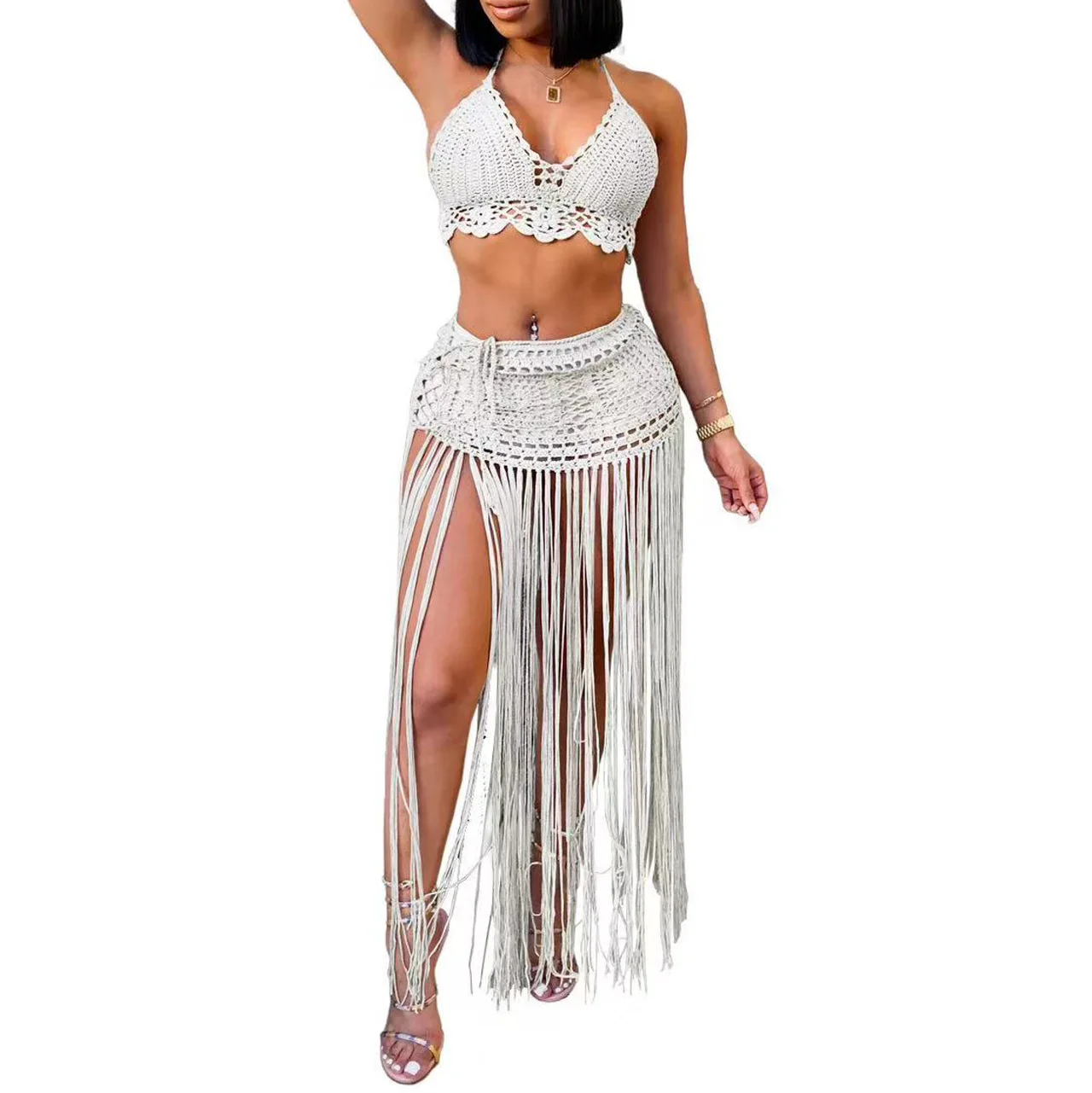 Pareo Women Beach Cover Up 2024 Bath Outlet Clothing Female Clothes Outfits Summer Bikini Hand Hook Top Extended Fringe Half