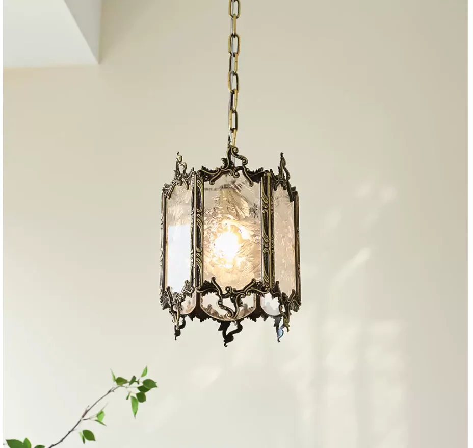 Antique Bronze Black Glass Copper Pendant Lamp French Style Brass Chandelier D18cm H26cm Candle Hanging Fixture Guaranteed 100%