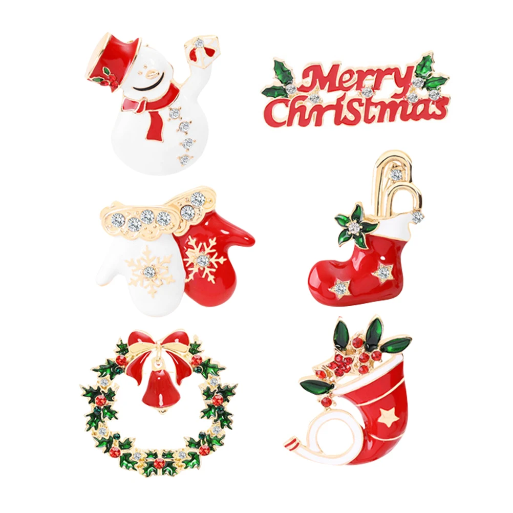 

6 Pcs Christmas Brooches Cartoon Tree Badges Enamel Pins Clothes Corsage Sweater Boutonnieres Gifts Decorations
