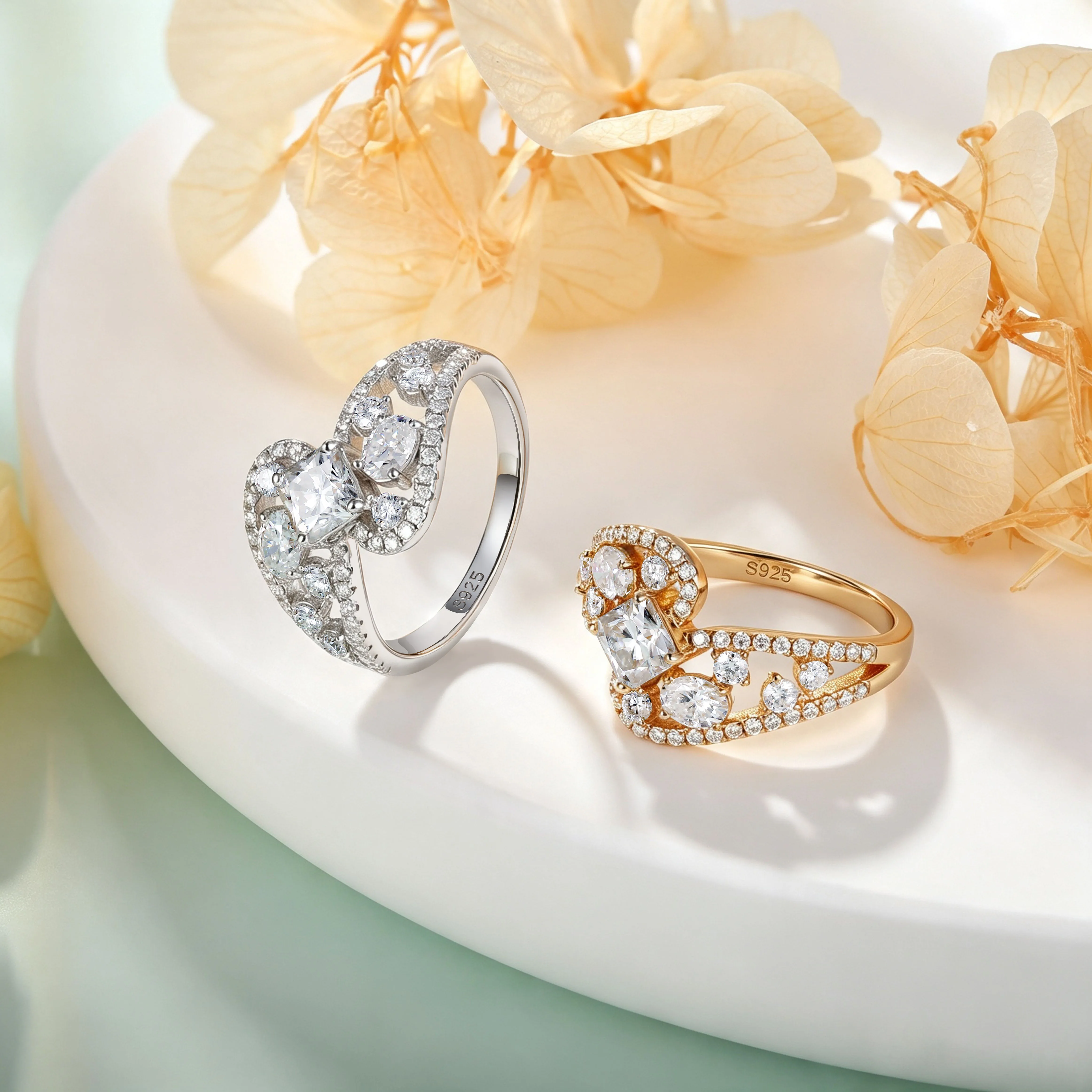 XCY Sparkling Oval & Radiant Cut Moissanite Ring for Women S925 Sterling Silver Statement Rings Wedding Fine Custom Jewelry