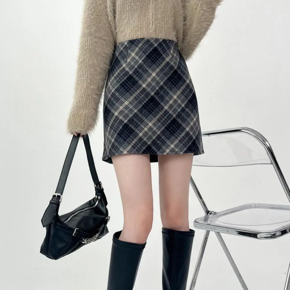 Gonna scozzese retrò a vita alta moda autunno inverno gonna lunga a vita alta slim fit stile preppy classico abito a trapezio club