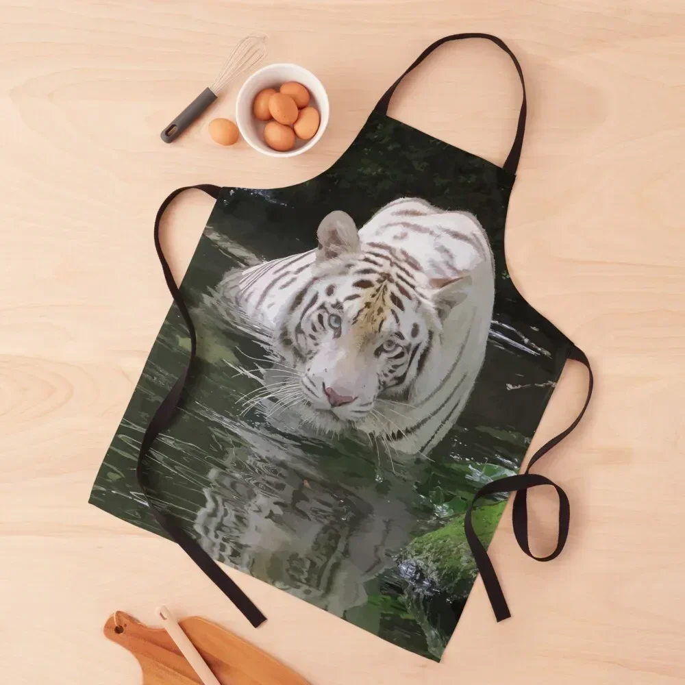 

White Tiger in Water Apron Hairdresser Kitchen Supplies Idea Goods chefs Waterproof women Apron