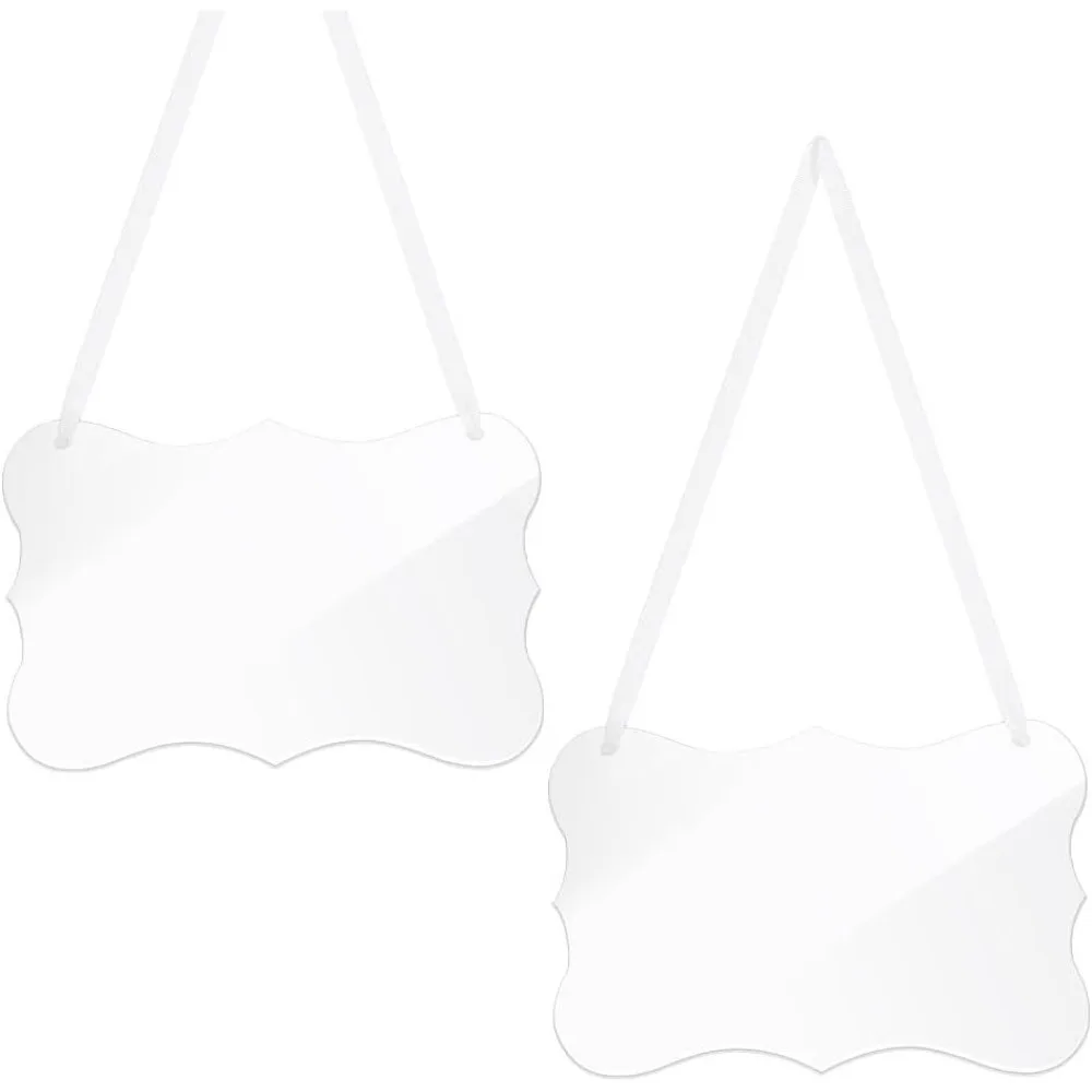 2 Pc Clear Acrylic Hanging Sign 8.86x5.79 DIY Blank Names Card Labels for Elegant Wedding Chair Signs with White Satin Ribbon