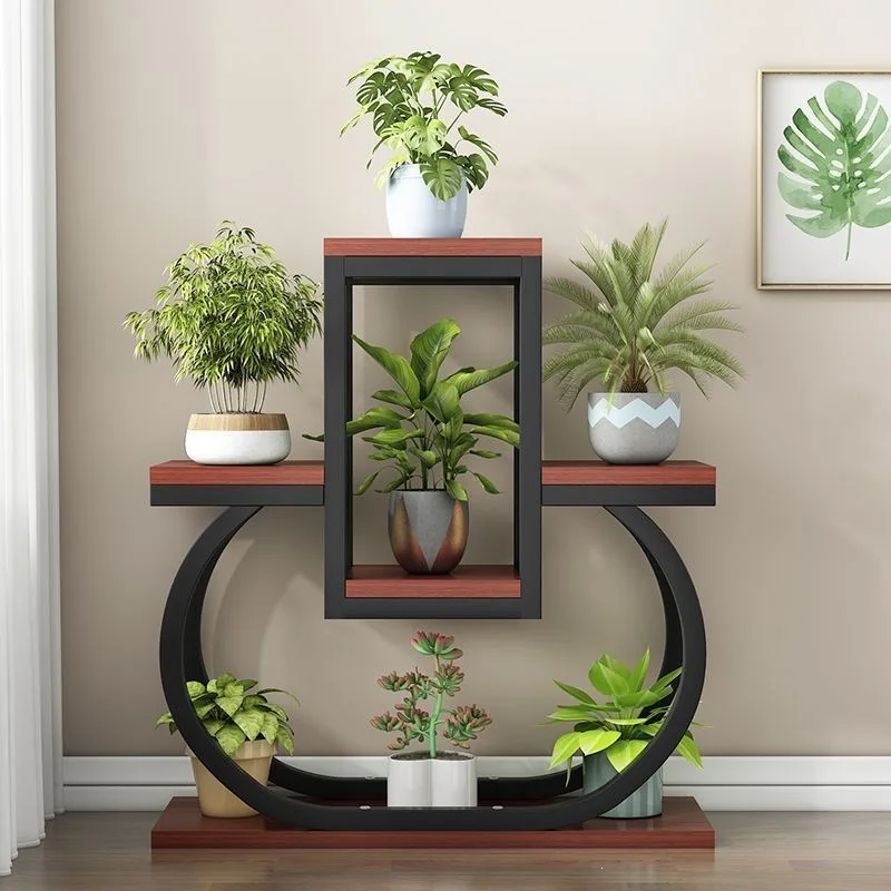 HYS creative wrought iron flower stand balcony floor-to-ceiling multi-layer flower stand indoor living room household flower