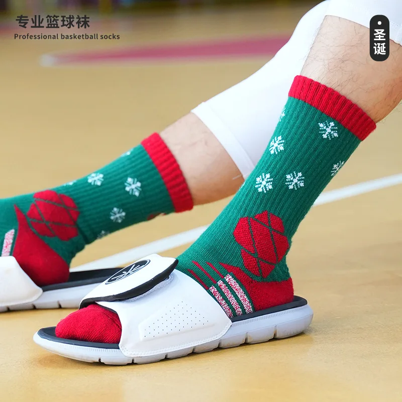 Christmas basketball socks  thick towel bottom long tube American high top professional training sports elite socks