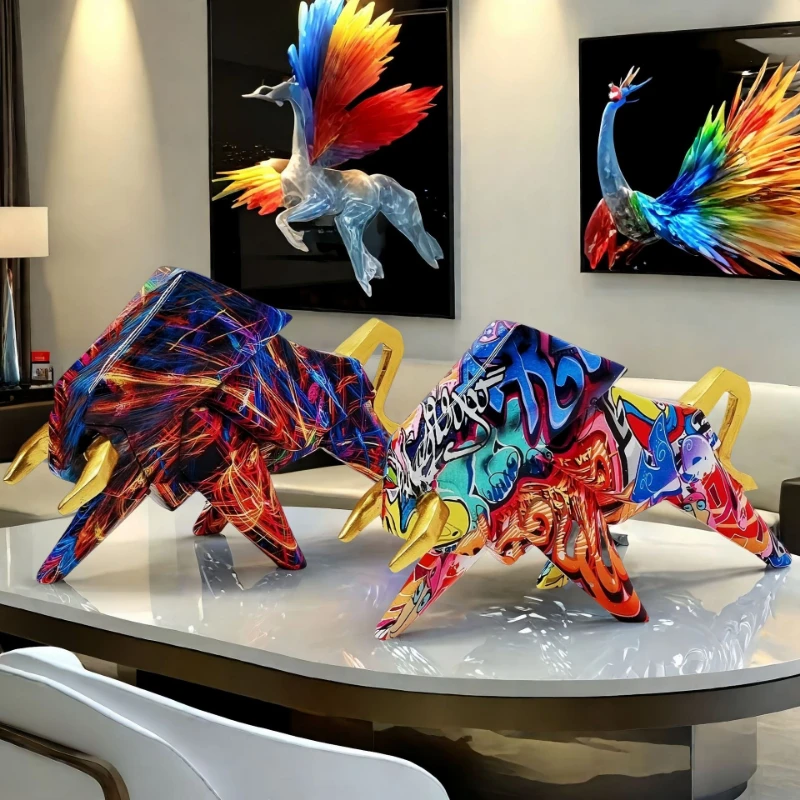 

Крутая фигурка быка с граффити, уникальный подарок для мужчин, бойфренд, мужа, День отца, декор для офисного стола, мужское искусство