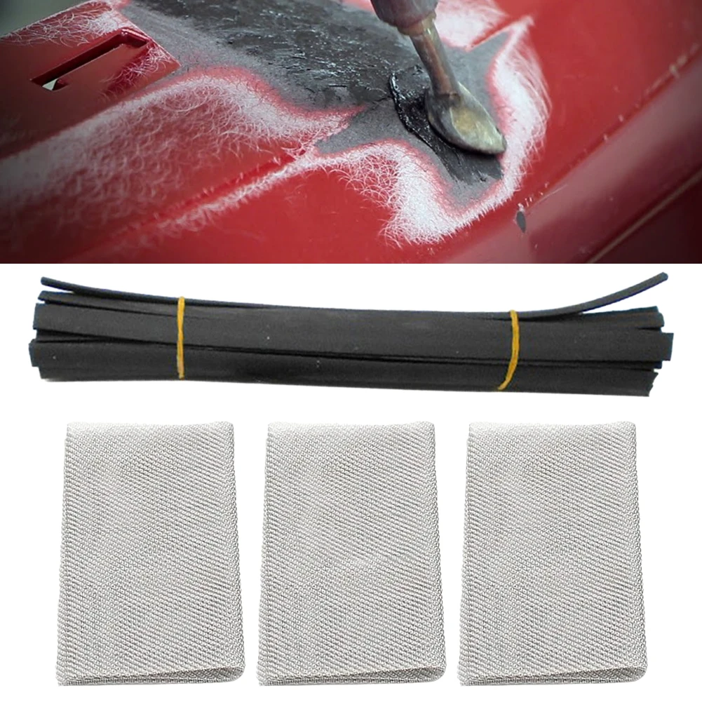 Reparaciones de canoa para reparación de parachoques, Kit de reparación de parachoques, varillas de reparación de plástico, flexibilidad, Material PE modificado, negro y plateado