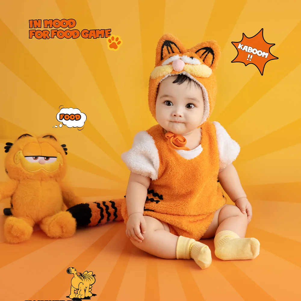 Lovely Plush Cat Cosplay Costume Hat Jumpsuit with Tail 100 Days Baby Photography Outfit Plush Cartoon Dolls Studio Photo Props