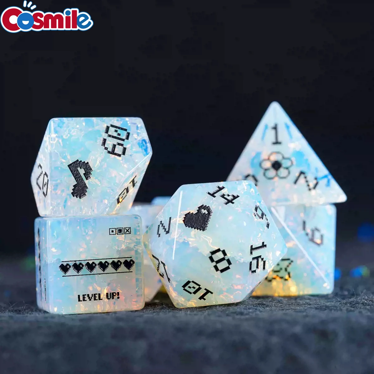 Creative Angled Glass Dice DND Handmade D4-D20 Polyhedral Gemstone Dice Set with Leather Box for D&D Role Playing Board Games