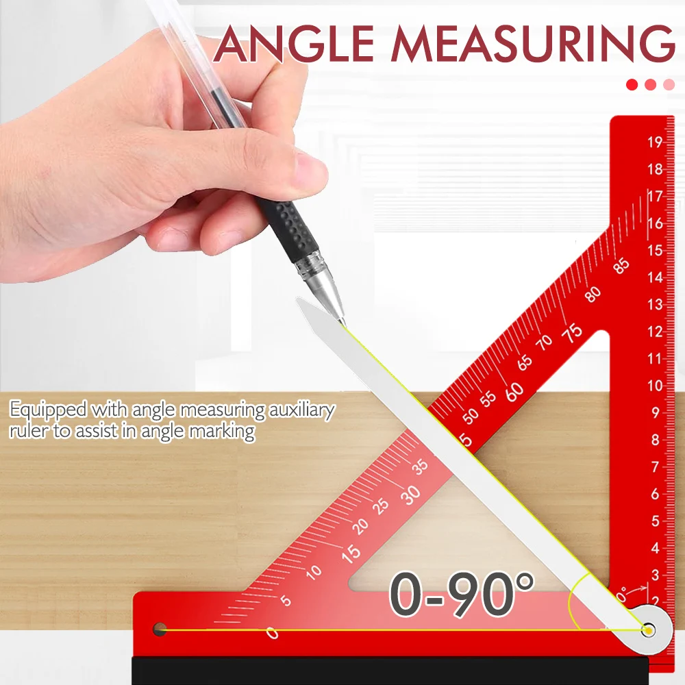 Woodworking Triangle Ruler Metric 90° Measuring Ruler Alloy Multifunction Angle Ruler Horizontal Position Right Angle Ruler
