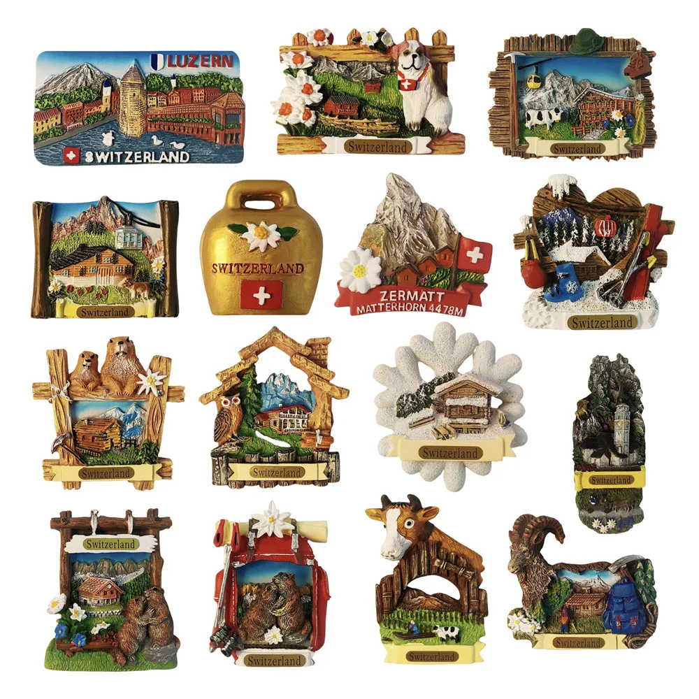 Imanes de nevera 3D de Suiza europea, recuerdo de turismo, imanes de nevera, colección de pegatinas, artículos de decoración artesanales