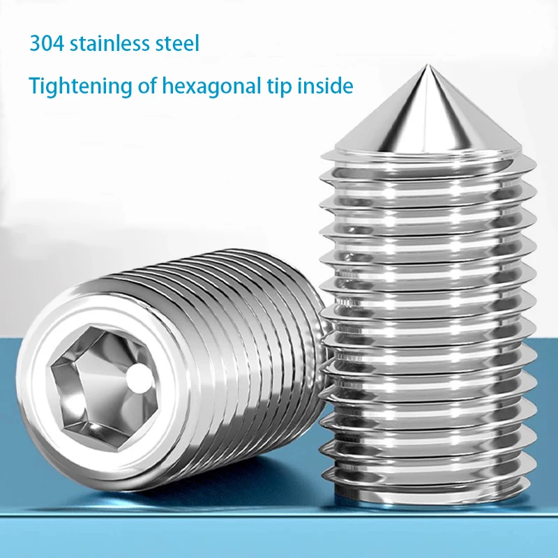 

304 Stainless Steel Hexagonal Cone End Tightening Screw Machine Without Head Thread M3 M4 M5 M6 M8 M10 M12