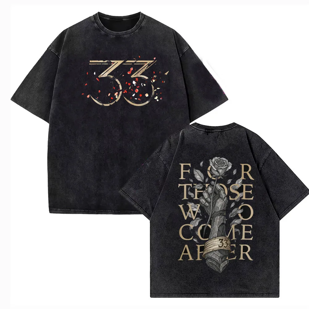 T-shirts décontractés en coton de haute qualité pour hommes et femmes, style vintage délavé, inspirés du jeu Clair Obscur Expédition 33, pour les fans et le streetwear