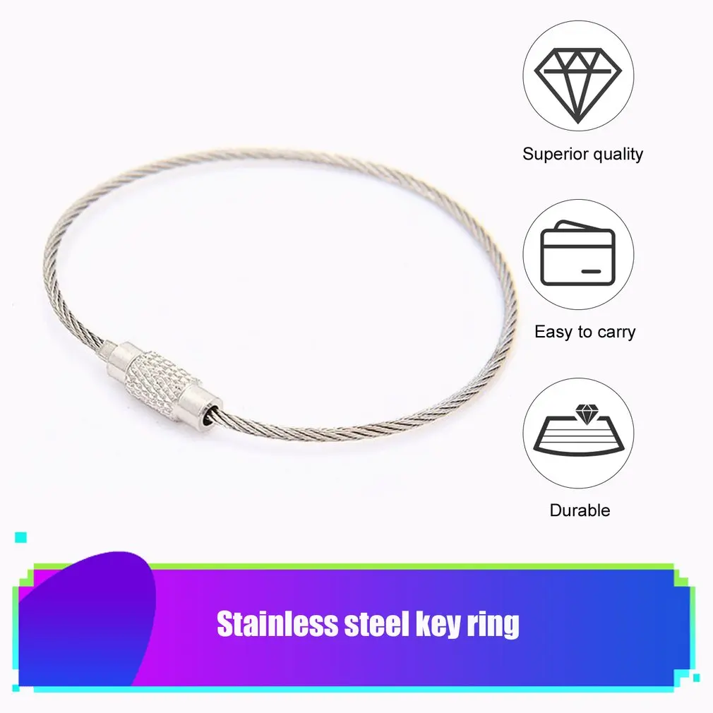 10 PCS Stainless Steel Wire Keychain Cable Key Ring Circle Rope Cable Loop for Outdoor Camping Luggage Tag Screw Lock Gadget