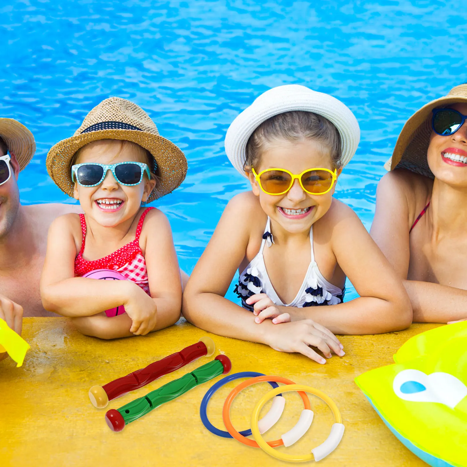 

Набор из 5 разноцветных плавательных палочек и колец для дайвинга: инструмент для тренировки плавания детей, улучшающий опыт погружения, идеально подходит для игр в воде