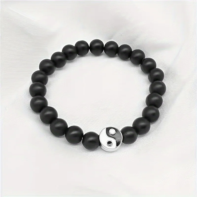 

Matte Yin-Yang Tai Chi Natural Stone Bracelet with Black Matte And White Turquoise, Handcrafted