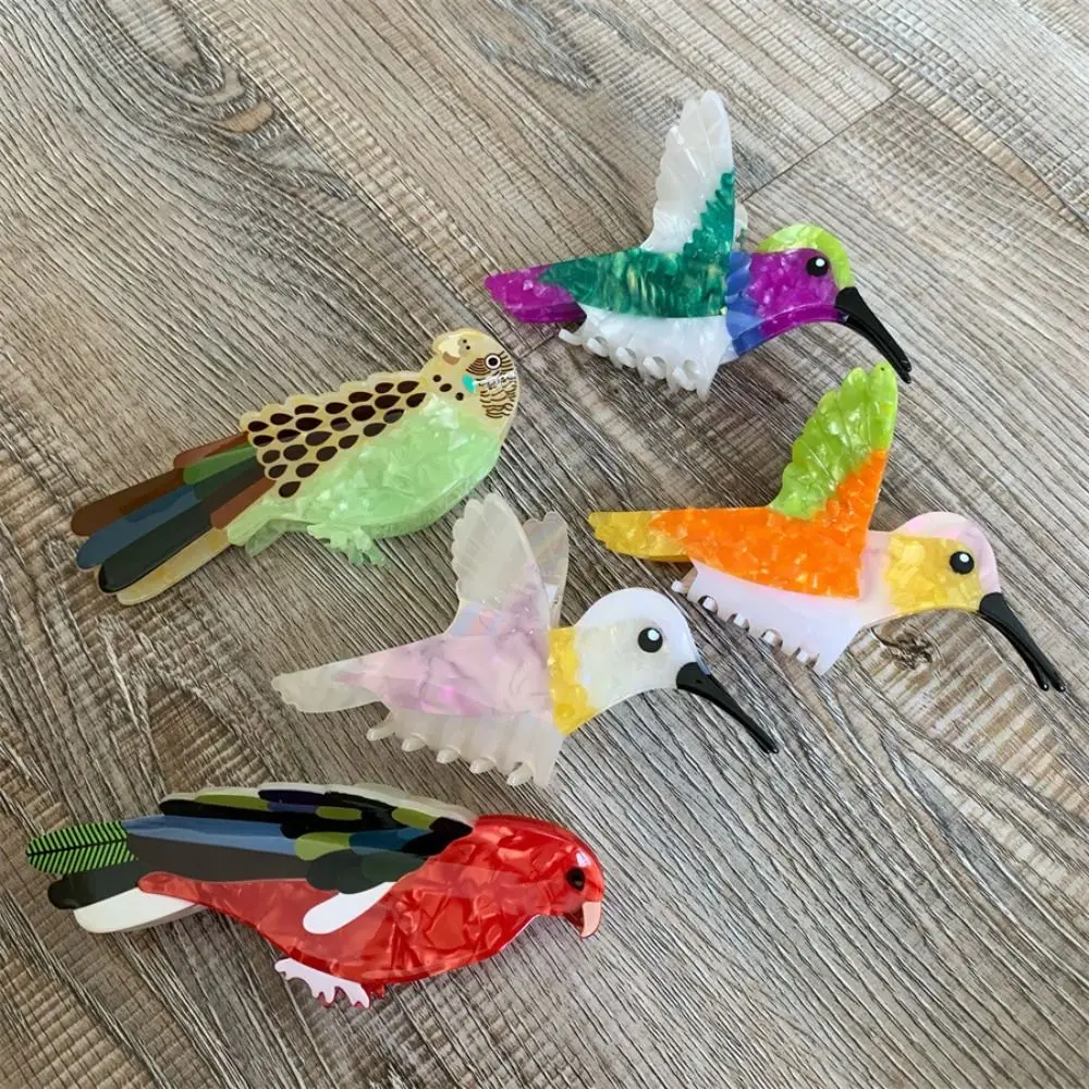 Sweet Cute Acetic Acid Hair Claw Hummingbird Parrot Bird Hair Clip Creative Headwear Cartoon Animal Shark Clip Female