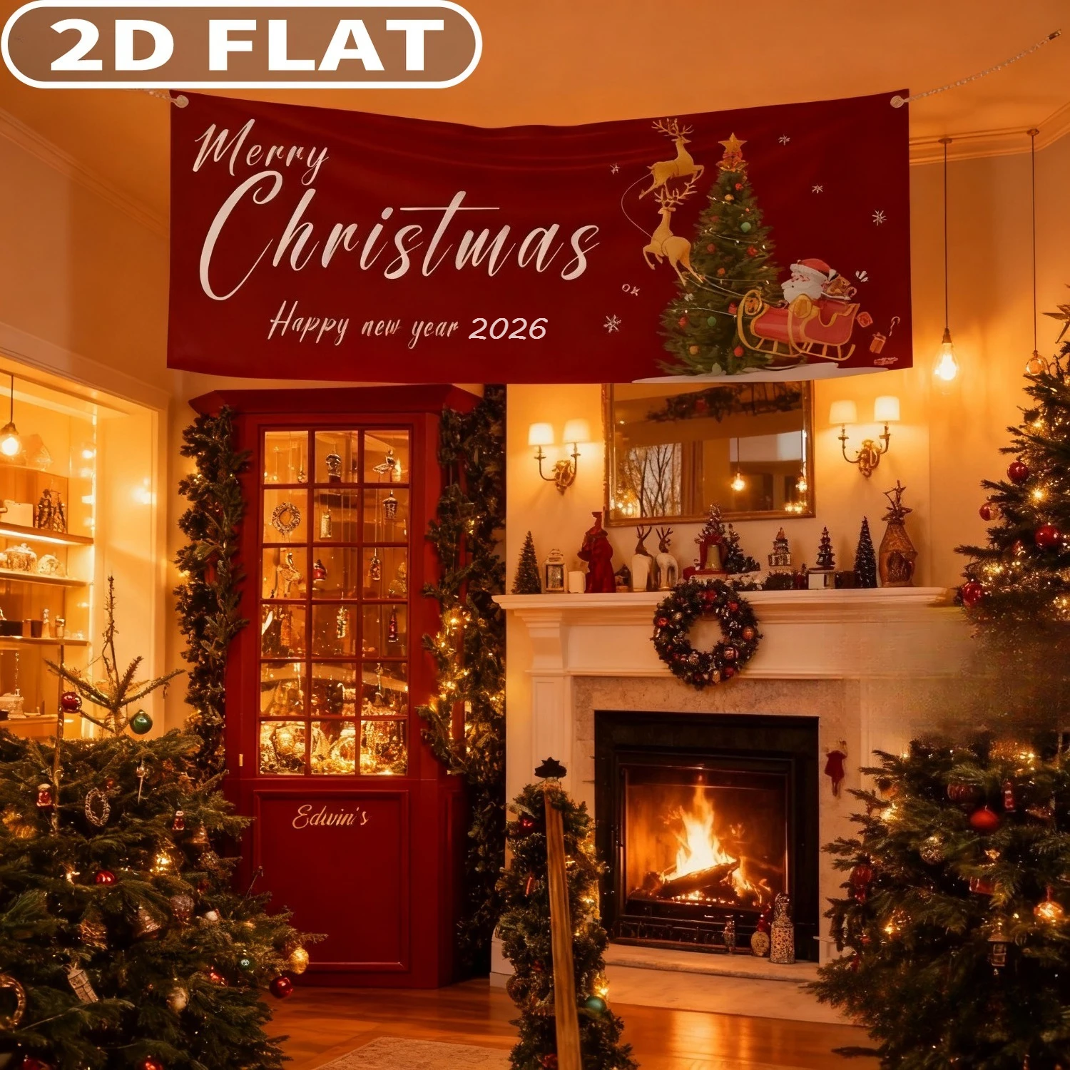 

1pc Merry Christmas Scroll, Happy New Year 2026, Christmas Decor, Durable Polyester Banner, Christmas Outdoor Decor for Yard