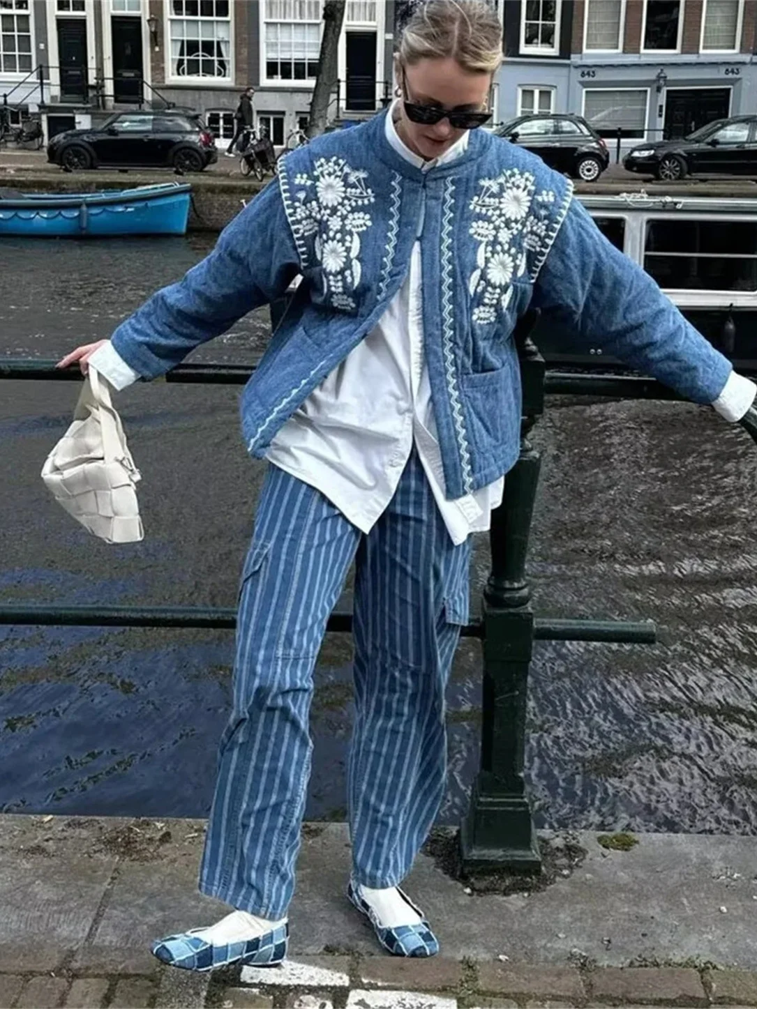 Faionable rond Ne Long Sve imprimé Denim couleur coton Jaet femmes automne hiver nouveau Sle ethnique Sle vêtements d'extérieur