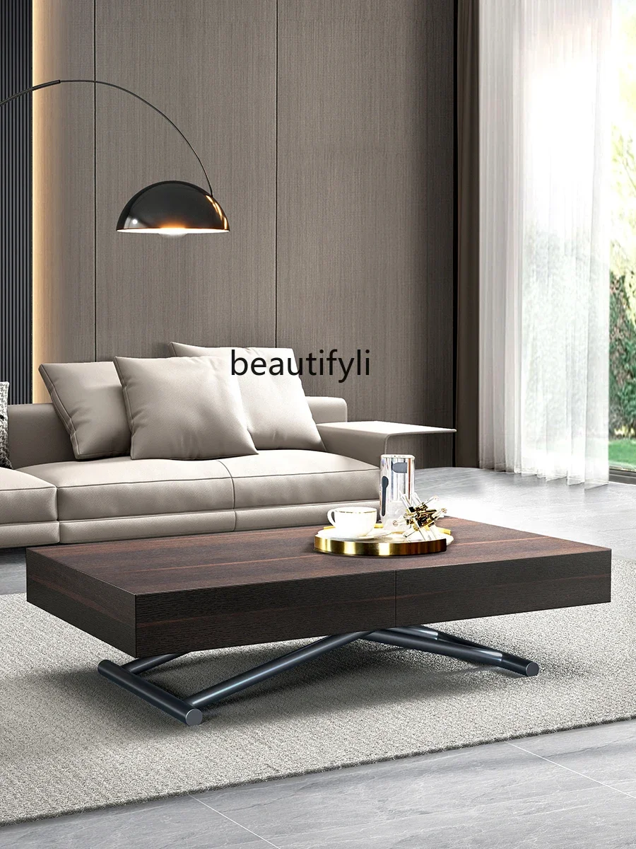 

Q Italian Minimalist Coffee Table Living Room Home Light Luxury Creative Designer Smoked Wooden Tea Table