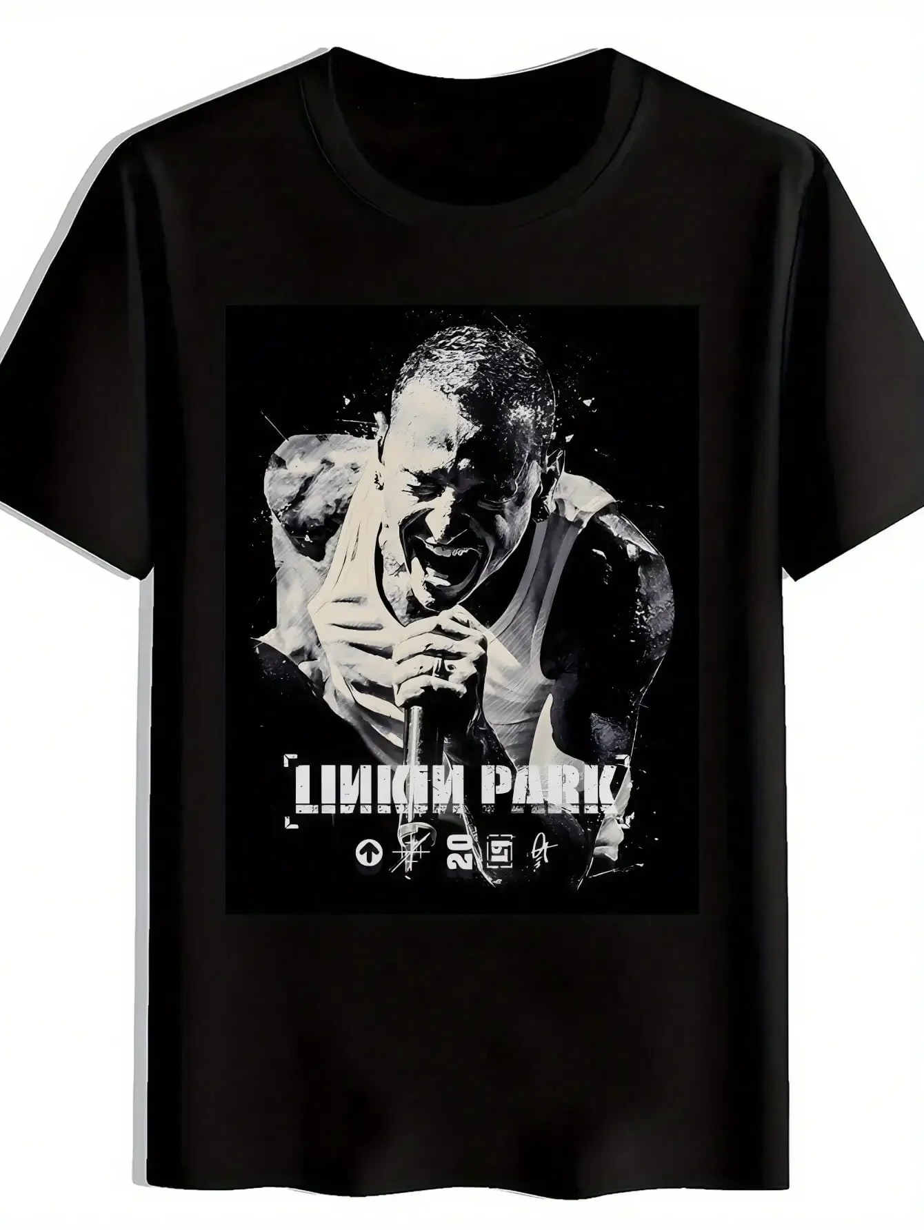

Men's Black Retro Rock Band Graphic T Shirt LINKIN PARK Inspired Short Sleeve Crew Neck Summer Top With Bold Print Design