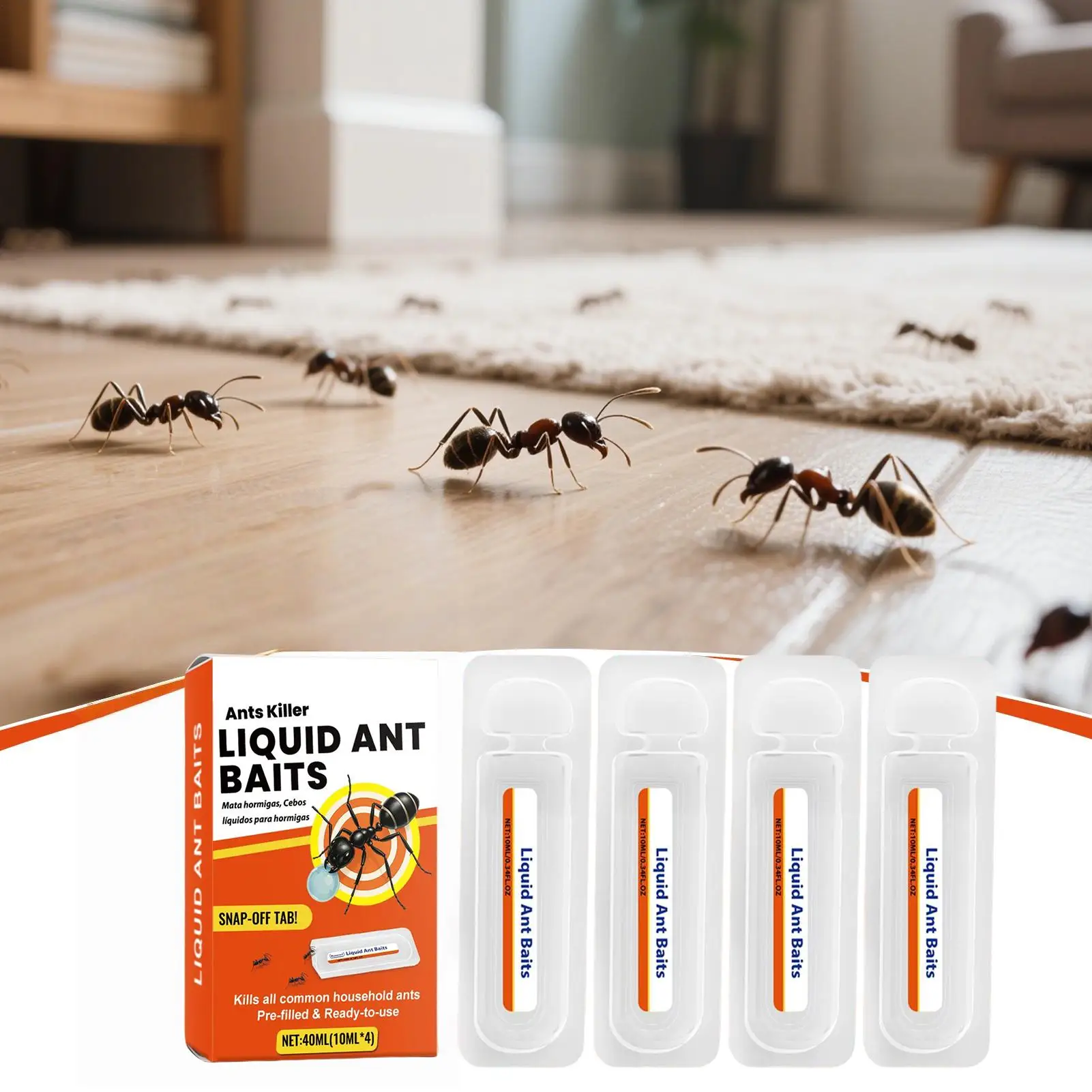 4pcs 10ml Liquid Ant Baits Ant Control Stations Pet Safe Liquid Bait Stations for Home Garden Kitchen Outdoor Basement Attic