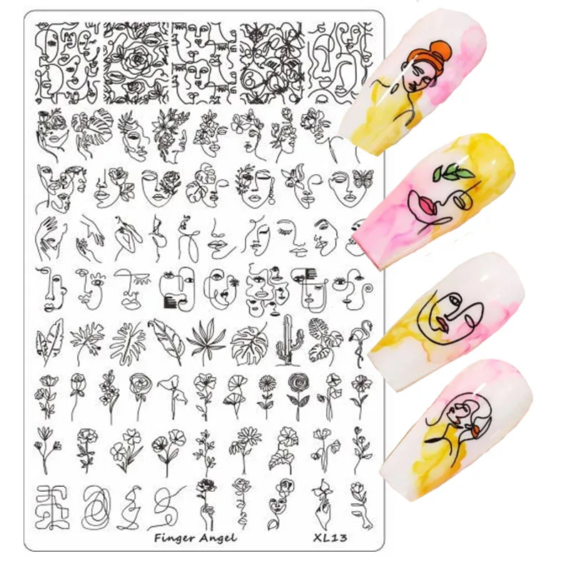 XL Ultra-Thin Lines Nail Stamping Plate Portrait Flower Nail Art Board Template Steel Geometric Printing Stencil Print Template#