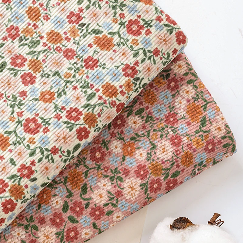 0.5/1/2 Yard Printed Corduroy Fabric Autumn Winter Floral Print Warm Fabric for DIY Sewing Jacket,Sofa Cover,Pillowcase,Clothing